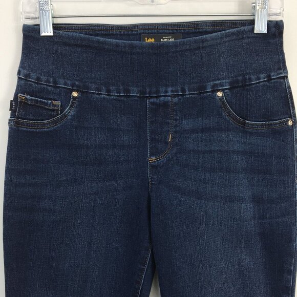 Lee Sculpting Mid Rise Dark Wash Slim Straight Leg Jeggings Size 24 EXCELLENT - Picture 2 of 8